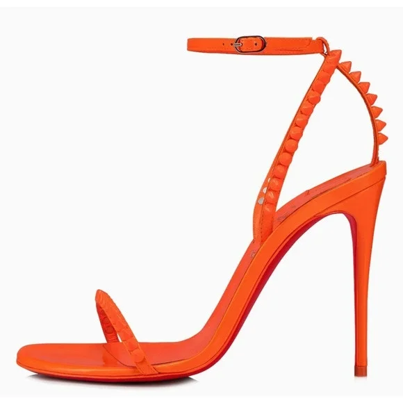 Christian Louboutin So Me 100 Orange Patent Ankle Strap Sandal Heel Pump 38